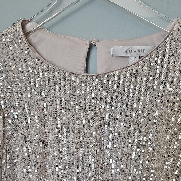 Anthropologie Flat White LP Showstopping Cream Metallic Sequin Blouse - Picture 5 of 14